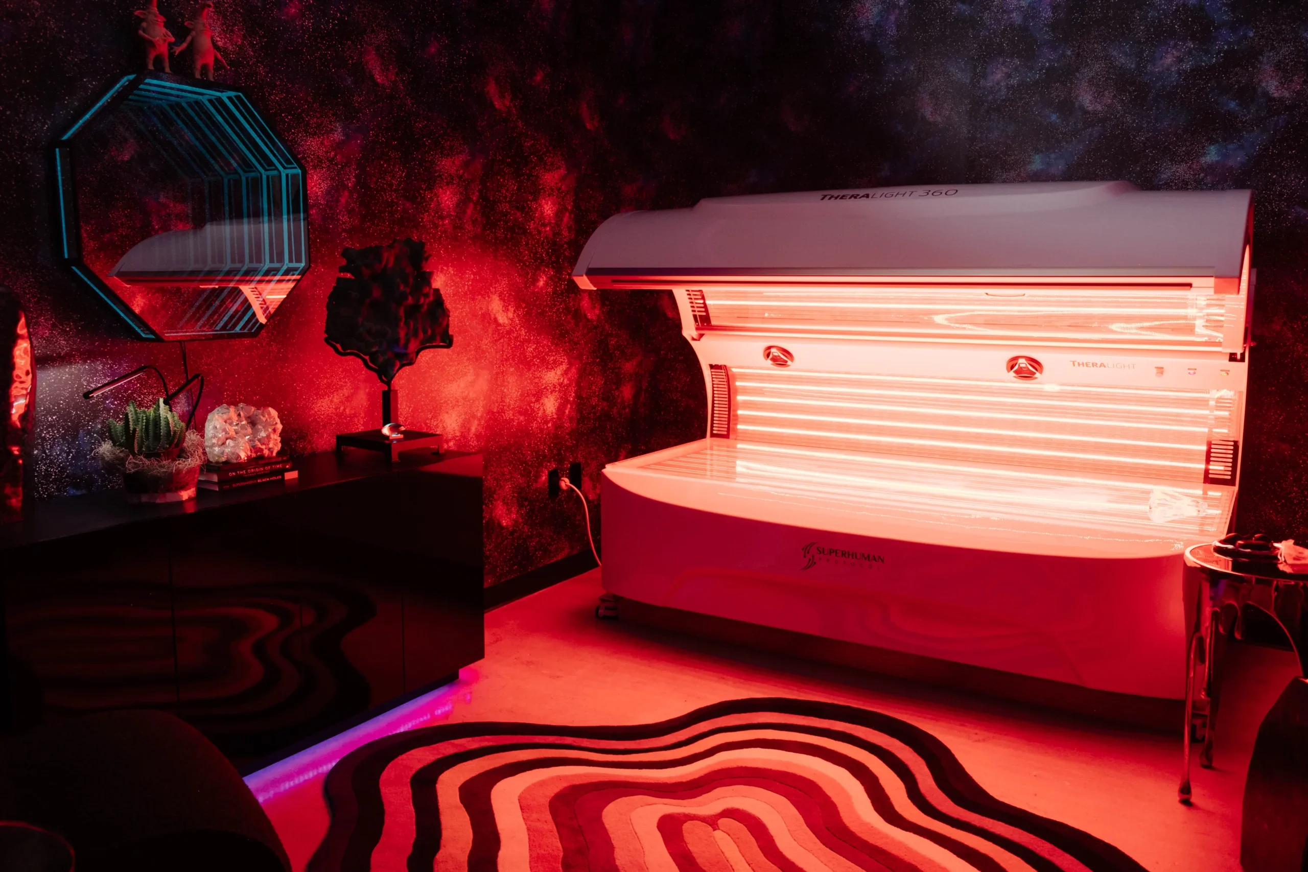 Red light therapy room at Sacred Society in Denver