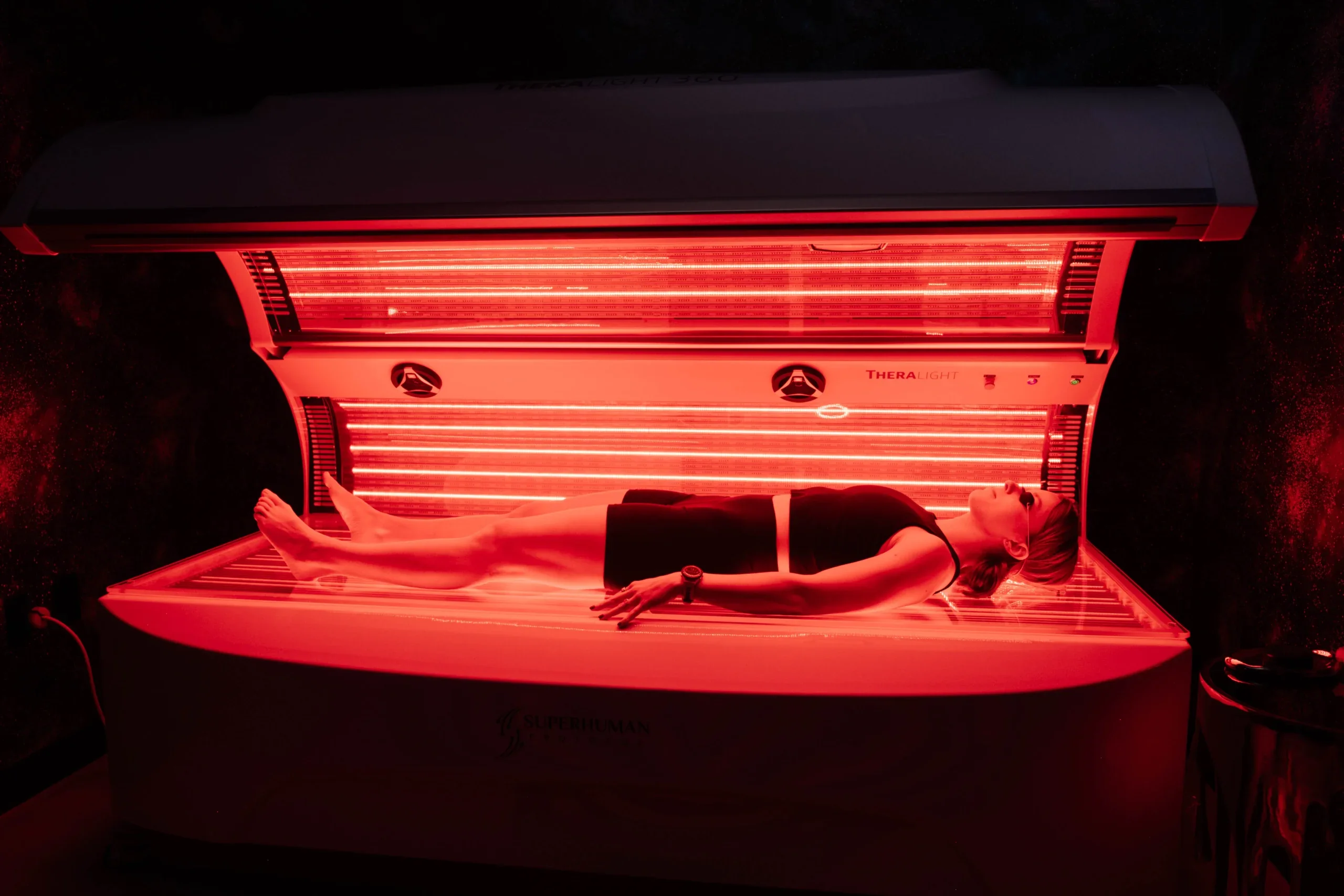 Close-up of red light therapy equipment used at Sacred Society